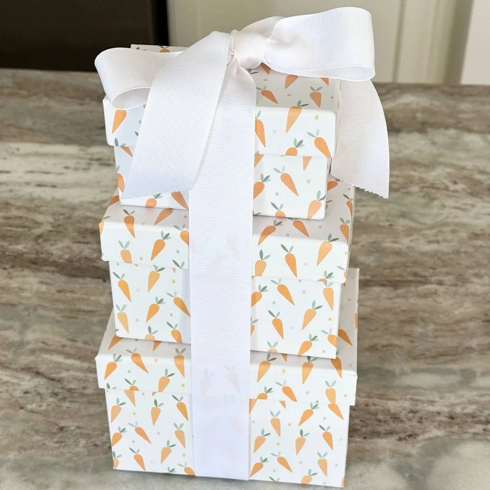 Set of 3 Carrot Print Gift Boxes / Decorative Storage Boxes - Spring Easter